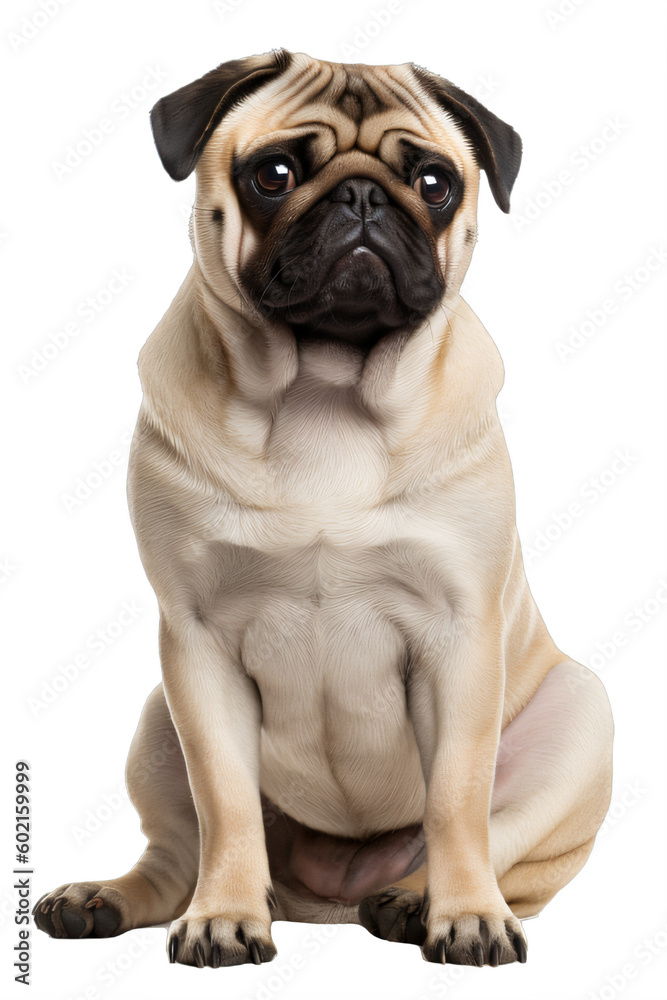 A pug dog sitting  isolated on a transparent background PNG Generative Ai