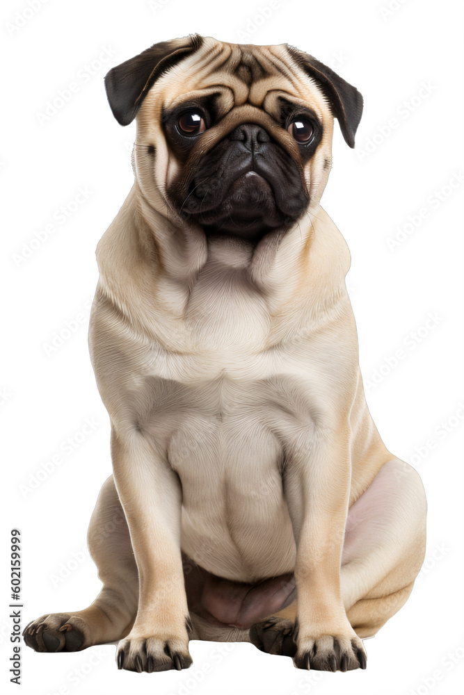 A pug dog sitting isolated on a transparent background PNG Generative Ai A pug dog sitting isolated on a transparent background PNG Generative Ai