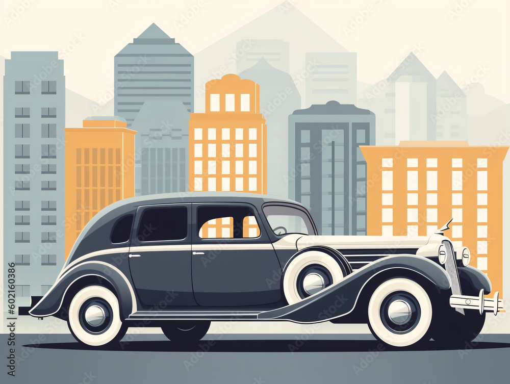 An old classic car parked in the city street Generative Ai