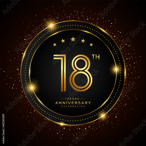 18th anniversary logo with golden color double line style