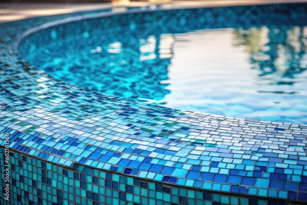 Swimming Pool with a Blue Mosaic Tile Design Generative AI