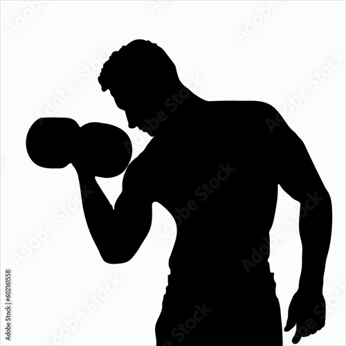 man with dumbbells, black silhouette on a white background, athlete, athlete, sports, dumbbell, sports