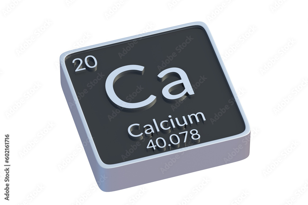 Calcium Ca chemical element of periodic table isolated on white background. Metallic symbol of chemistry element. 3d render