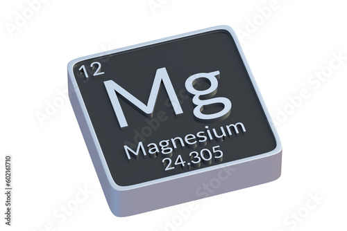 Magnesium Mg chemical element of periodic table isolated on white background. Metallic symbol of chemistry element. 3d render