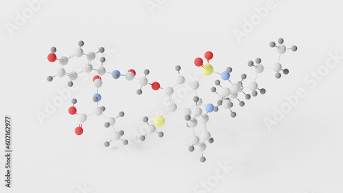 odevixibat molecule 3d, molecular structure, ball and stick model, structural chemical formula bylvay