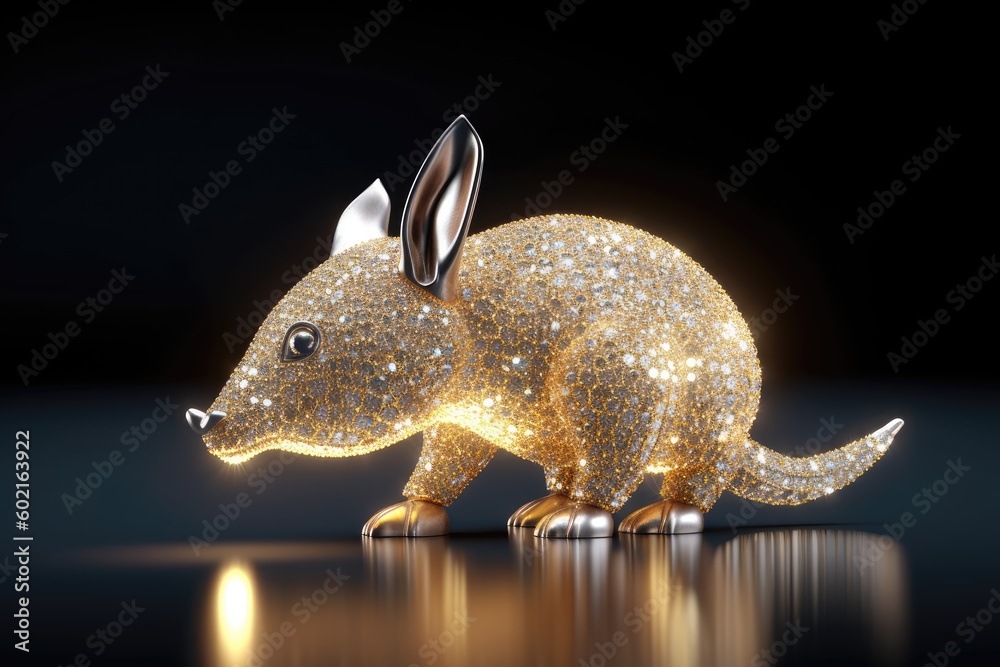 Obraz premium Chrystal and glitter aardvark or Orycteropus, burrowing, nocturnal mammal in Africa of the order Tubulidentata, insectivore with long snout, created with generative AI. 