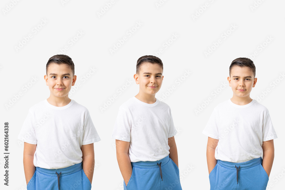 young emotional handsome boy standing on white background young emotional handsome boy standing on white background