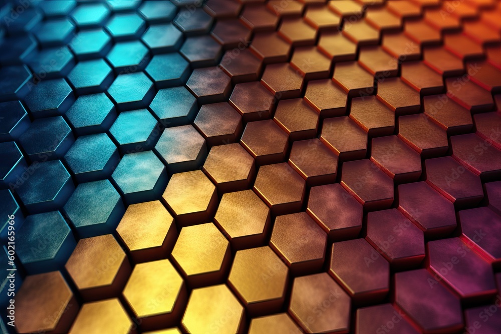 Vibrant and intricate hexagonal pattern up close background, electronic digital Vibrant and intricate hexagonal pattern up close background, electronic digital