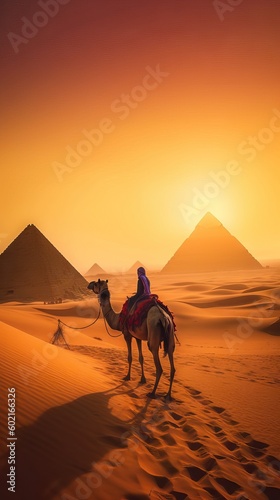 Photo of people on camelback trekking across a vast and arid desert landscape