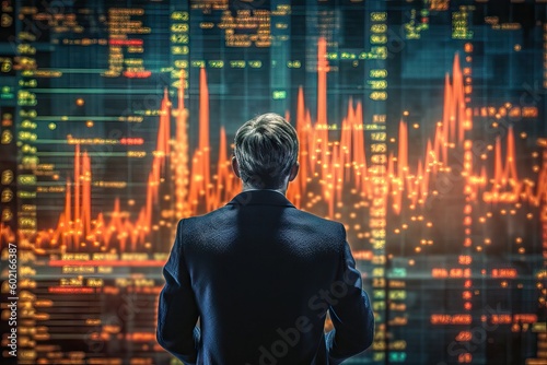 Photo of a businessman analyzing a stock market chart with the help of AI technology
