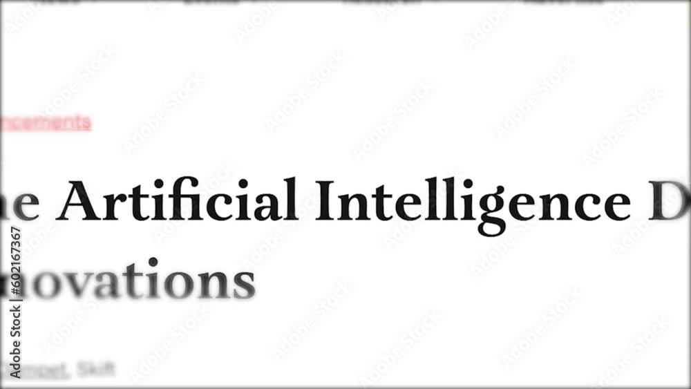 Mentioning artificial intelligence in media headlines. Problem of uncontrolled development of neural networks. Quickly changing pages of online publications. Close-up of letters