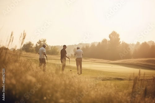 A group of people on a golf course green field