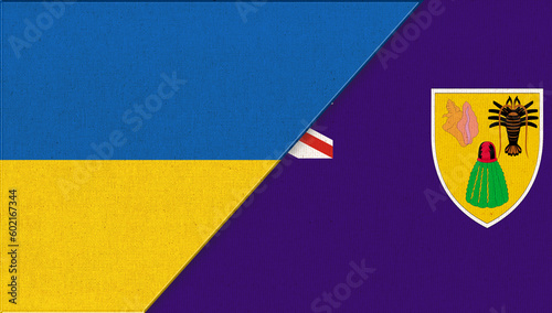 Flag of Ukraine and Turks and Caicos Islands -3D illustration. Two flags