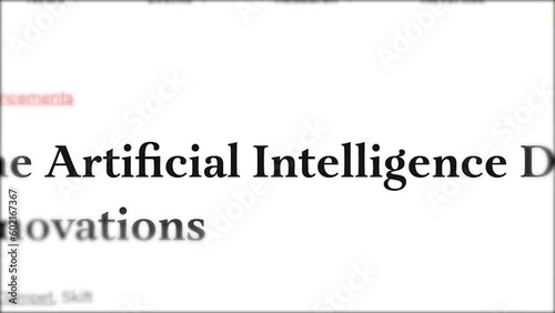 Mentioning artificial intelligence in media headlines. Problem of uncontrolled development of neural networks. Quickly changing pages of online publications. Close-up of letters photo