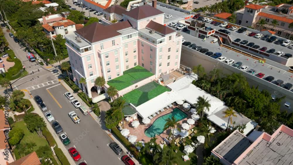 Aerial pull out reveal The Colony Hotel Palm Beach FL