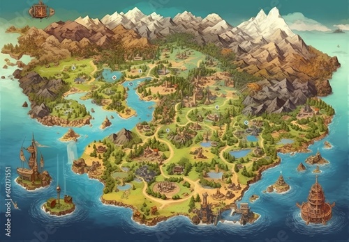 Fototapeta Naklejka Na Ścianę i Meble -  Fantasy map for a game, game board, generative ai