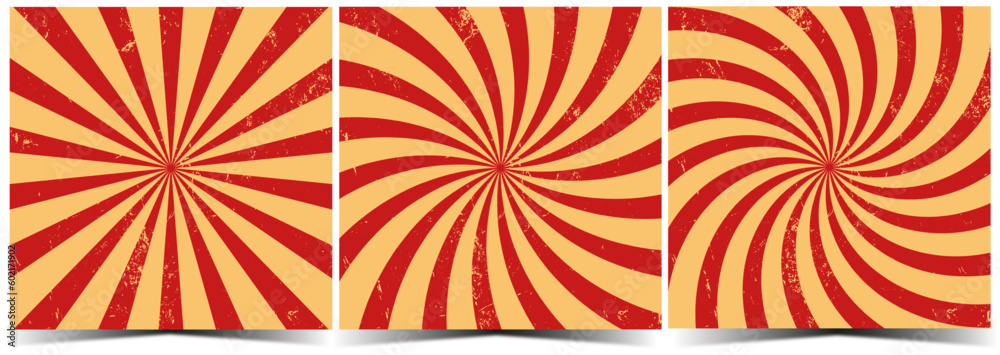 3 in 1. Grunge retro burst vector. Circus and carnival background red and yellow