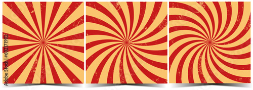 3 in 1. Grunge retro burst vector. Circus and carnival background red and yellow