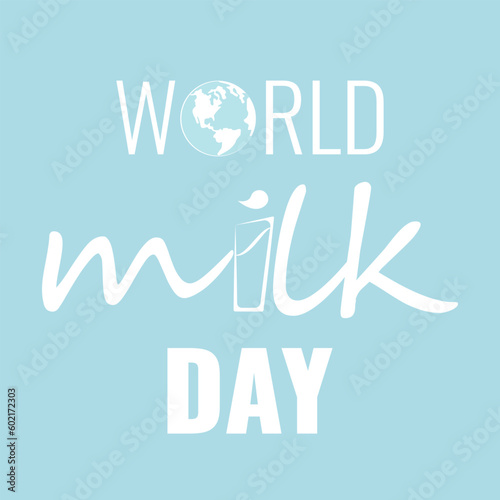 vector wold milk day outline style icon or label isolated on blue background. Milk day greeting poster design template. Milk day logo with milk glass