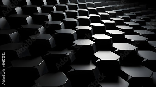 Modern Geometric Pattern: Black and White Minimalist Background with Hexagonal Structures