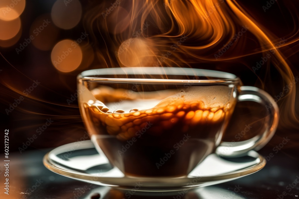 An abstract shot of an espresso shot being pulled, with the motion of the coffee and steam captured in a long exposure. Generative AI An abstract shot of an espresso shot being pulled, with the motion of the coffee and steam captured in a long exposure. Generative AI