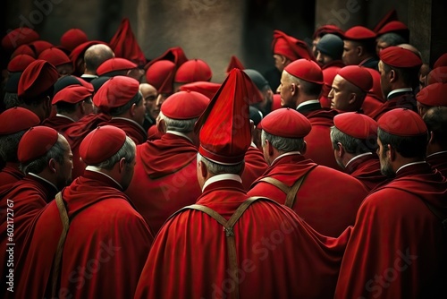Meeting of Catholic priests, bishops and cardinals in Rome. Ai generated. photo