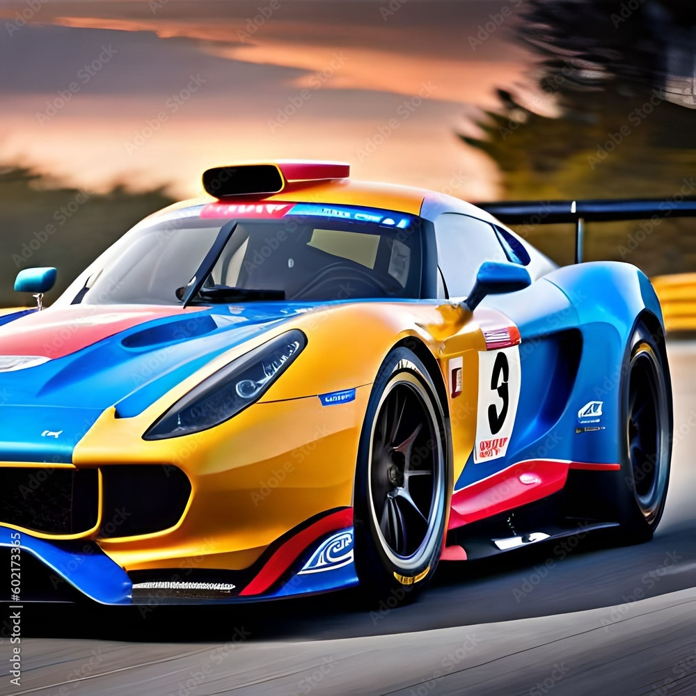 Racing sport car on circuit, supercar race