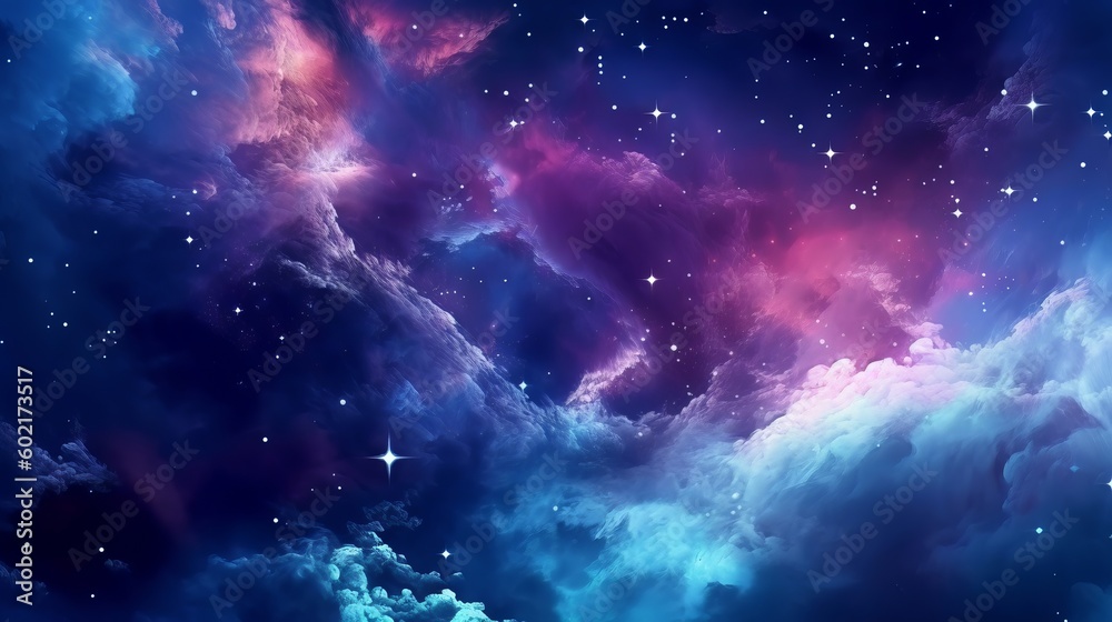 Obraz premium A vivid space with stars and clouds in a galaxy far away. Generative ai
