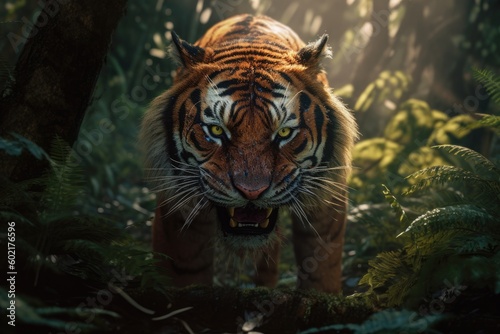 Panthera tigris in forest, Generative AI