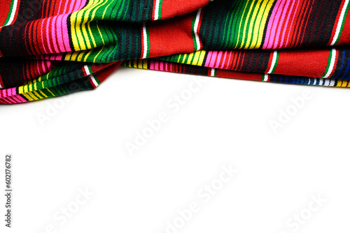 Mexican blanket, serape on white background with copy space