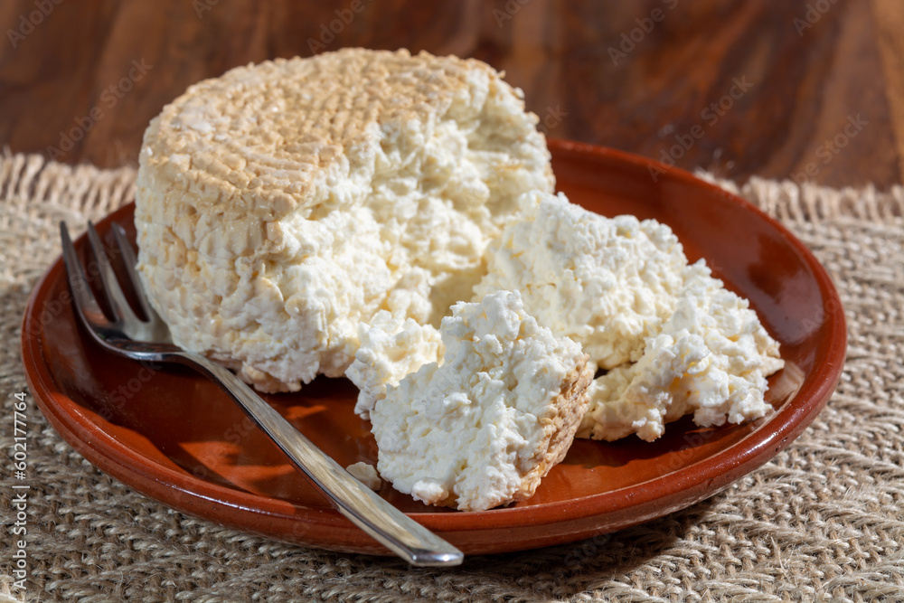 Polish skimmed fresh smoked milk twarog cheese, white cow cheese compared to curd, quark, or cottage cheese made in Poland Polish skimmed fresh smoked milk twarog cheese, white cow cheese compared to curd, quark, or cottage cheese made in Poland