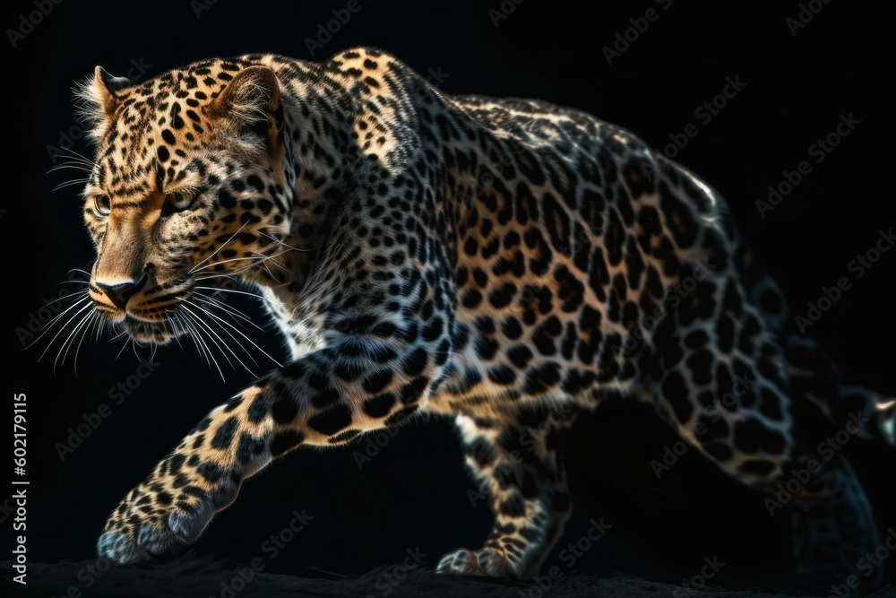 Beautiful leopard. Background with selective focus and copy space. AI generated, human enhanced Beautiful leopard. Background with selective focus and copy space. AI generated, human enhanced