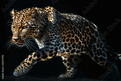 Beautiful leopard. Background with selective focus and copy space. AI generated  human enhanced