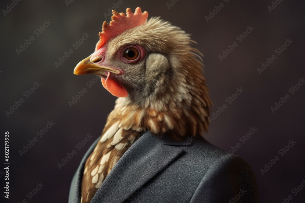 Anthropomorphic chick dressed in a suit like a businessman. business concept. AI generated, human enhanced