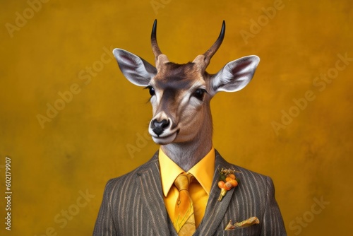 Anthropomorphic deer dressed in a suit like a businessman. business concept. AI generated, human enhanced © top images