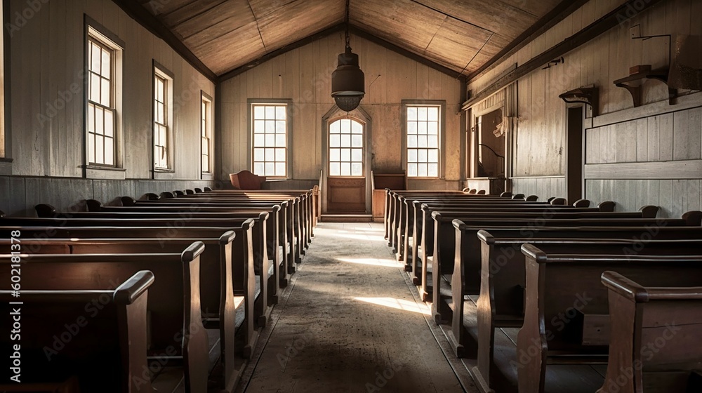 Interior of an American Amish Church - generative AI Interior of an American Amish Church - generative AI