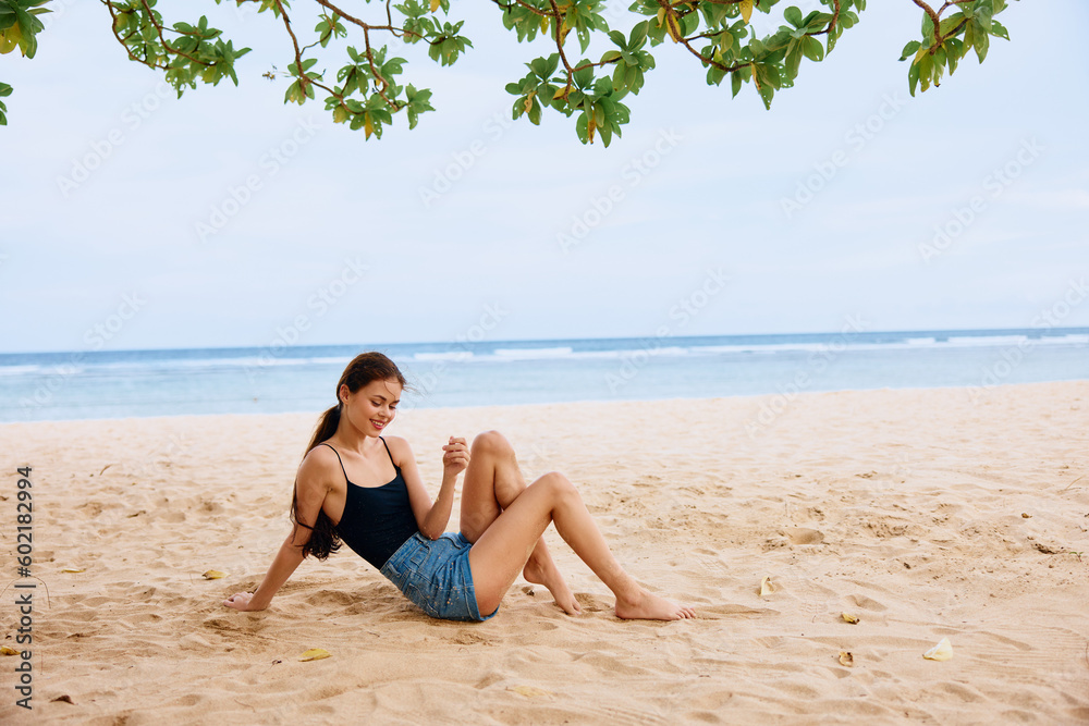 sitting woman smile relax beach vacation sand sea freedom travel nature sitting woman smile relax beach vacation sand sea freedom travel nature