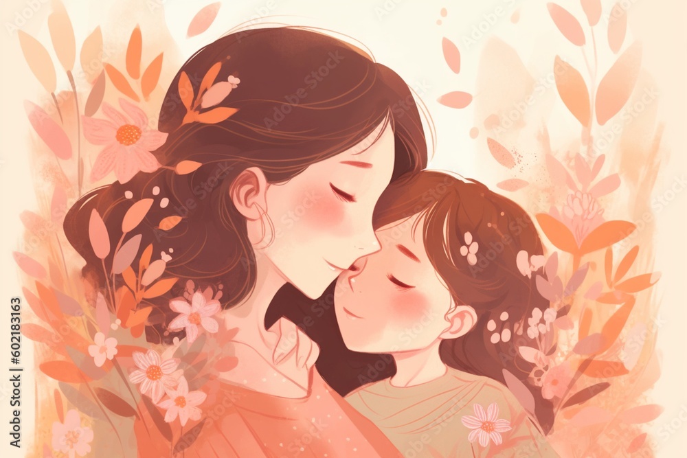 Heartwarming Mother's Day Illustration Design Created with Generative AI Heartwarming Mother's Day Illustration Design Created with Generative AI