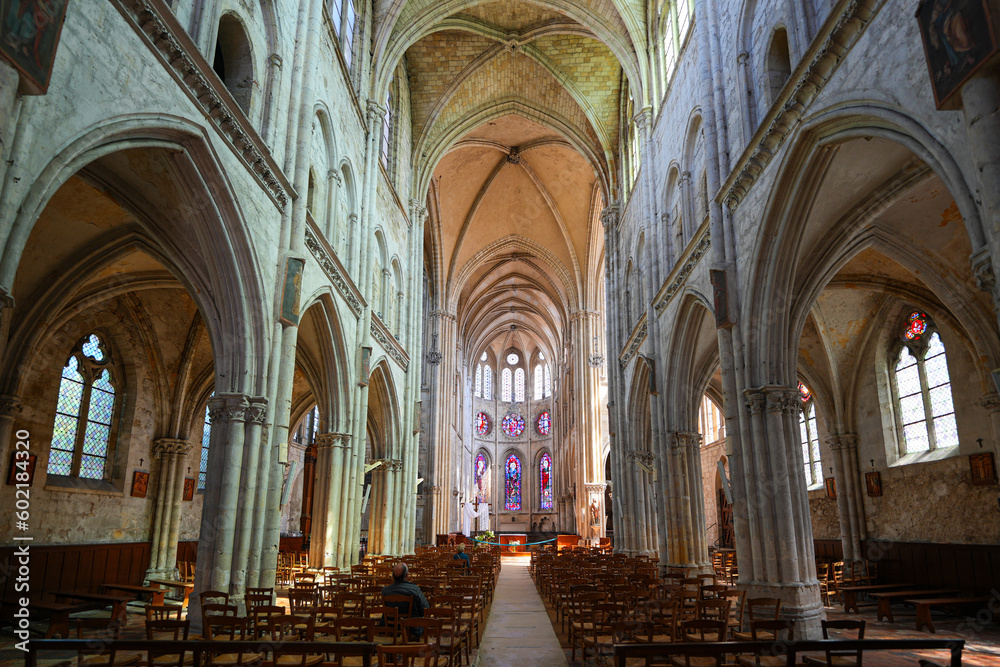 Interior of Our Lady of the Nativity Church in the medieval town of Moret-sur-Loing in Seine et Marne, France