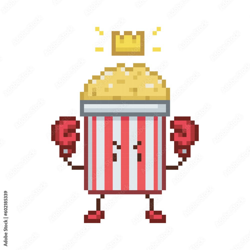 boxer character, pixel art popcorn boxer character, pixel art popcorn