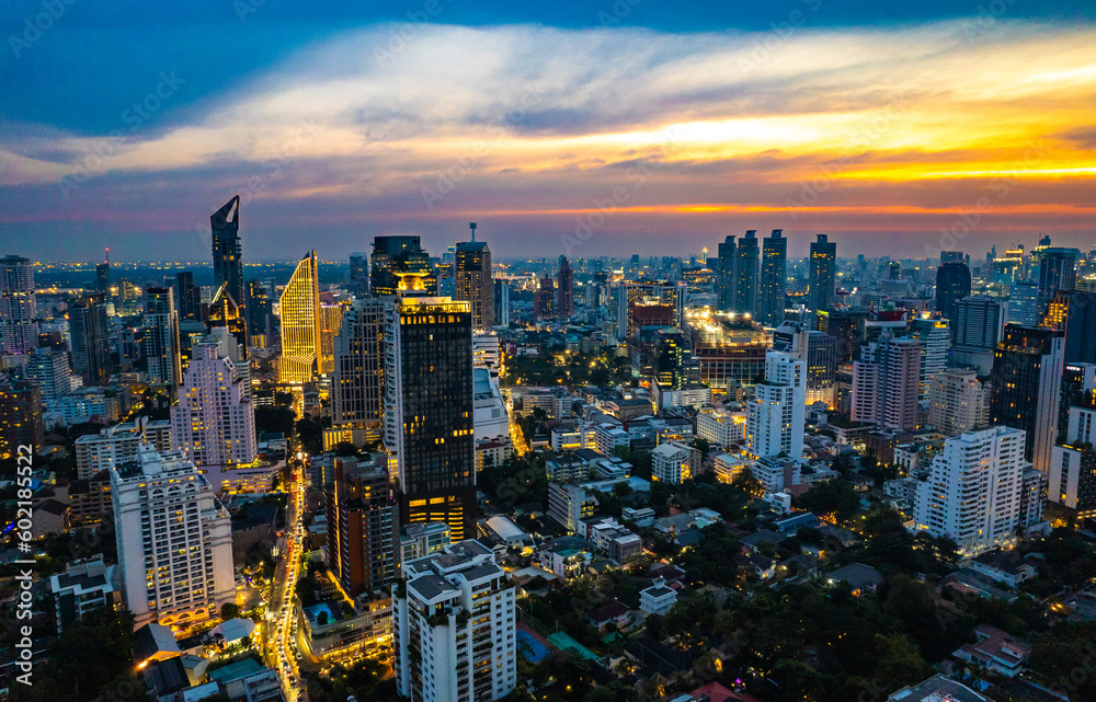 Naklejka premium Aerial view of Sukhumvit area, Watthana, Bangkok, Thailand