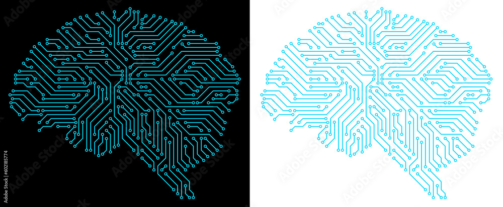 brain circuit blue artifical intellegence concept transparent background - obrazy, fototapety, plakaty 