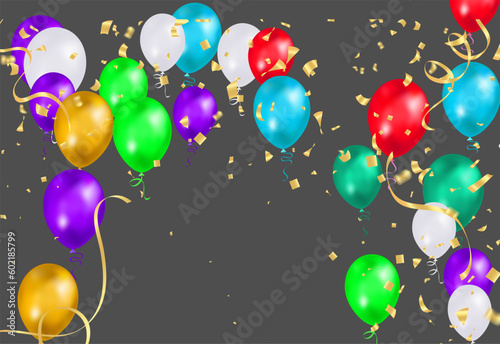 Illustration set party balloons, confetti with space for text. eps.10