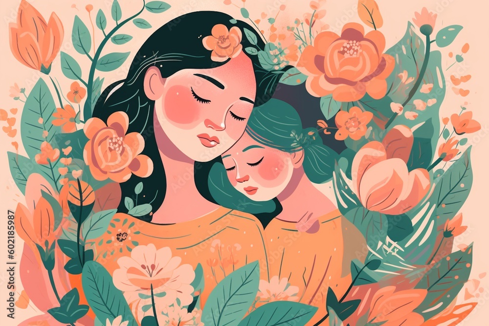 Heartwarming Mother's Day Illustration Design Created with Generative AI