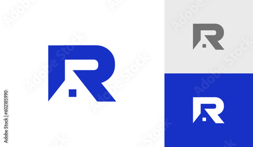 Letter R initial monogram with house roof logo design