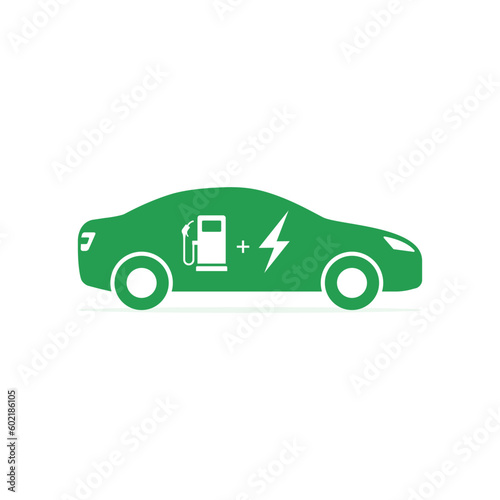 Hybrid Car icon, Vector isolated hybrid vehicle symbol, side view