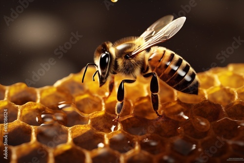 bee macro yellow closeup wild nature pollen background gold honey insect. Generative AI. © SHOTPRIME STUDIO