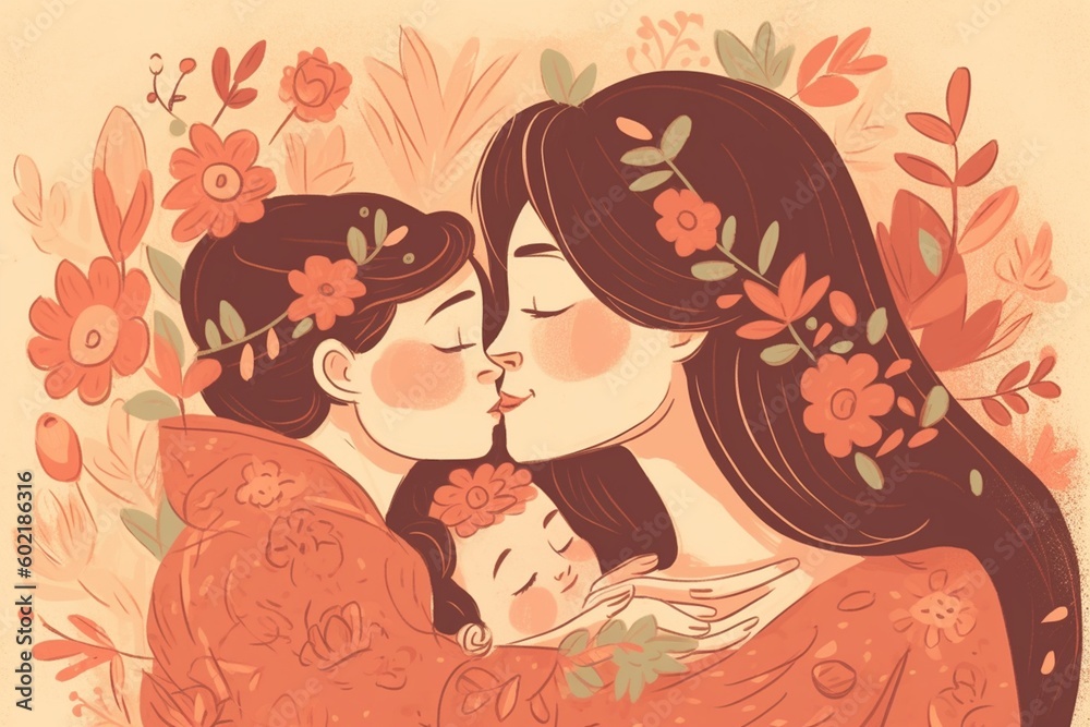 Heartwarming Mother's Day Illustration Design Created with Generative AI Heartwarming Mother's Day Illustration Design Created with Generative AI