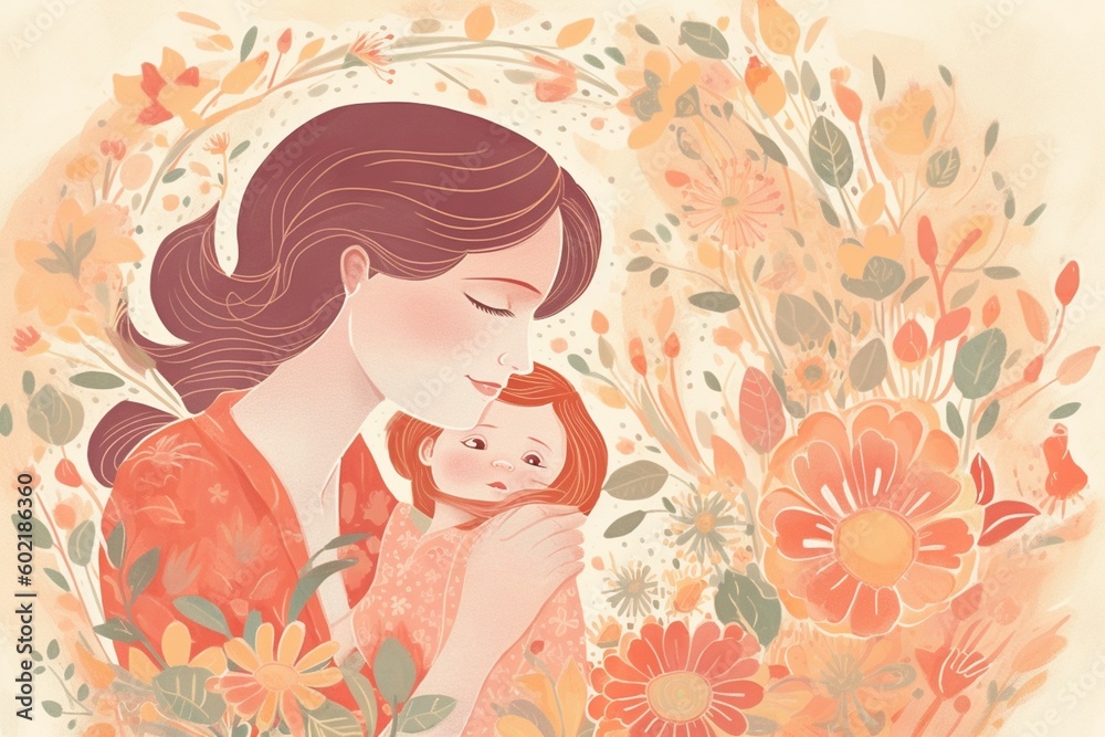 Heartwarming Mother's Day Illustration Design Created with Generative AI Heartwarming Mother's Day Illustration Design Created with Generative AI