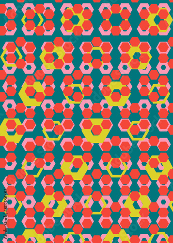 Retro Ugly 70s pattern background created with Hexagon shapes. Retrowave inspired art illustration. Vector geometric backgrounds from the 60's and 70's.